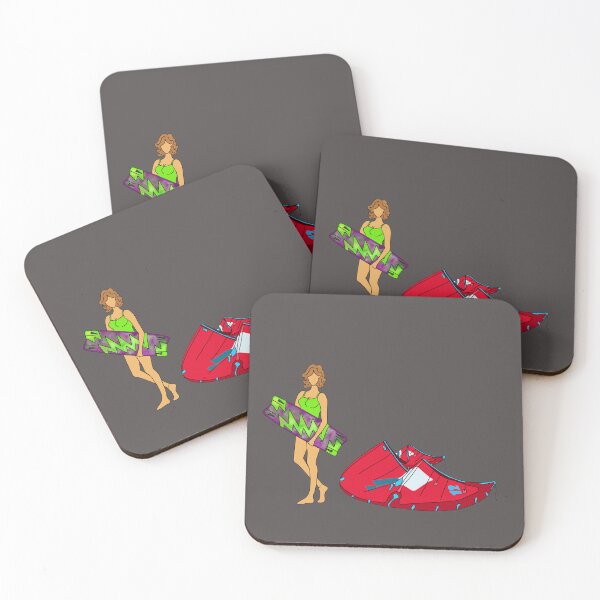 Item preview, Kitesurfing - Kitegirl with a kiteboard and a red kite designed and sold by pigletti-arts.