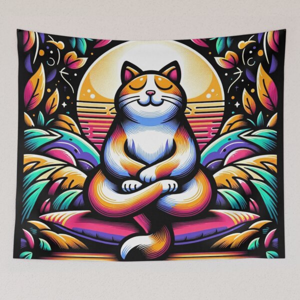 Item preview, Stain Glass style Ginger and White Cat in Meditation designed and sold by Carthage-Kitten.