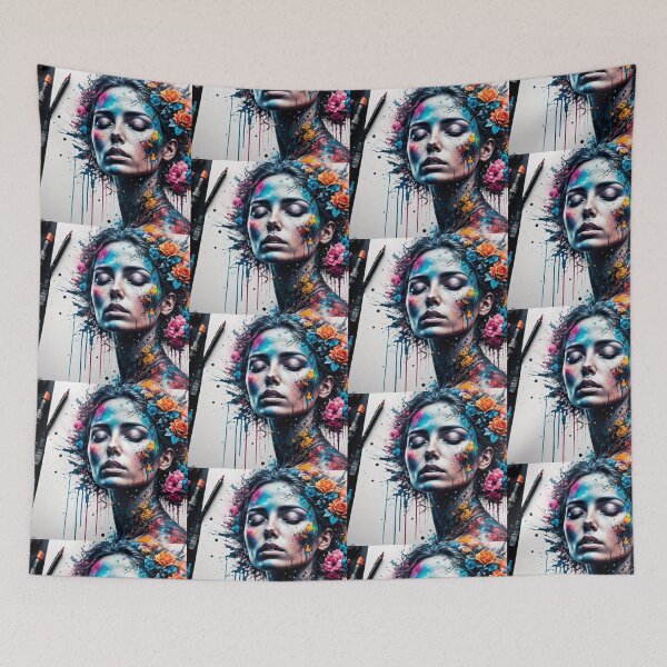 Item preview, Female face with flowers in hair and pens designed and sold by bravomodels.