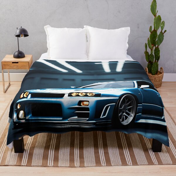 Item preview, Nissan Skyline GTR 34 azul en diseño de póster de garaje designed and sold by Salimgor Hangaround Music.