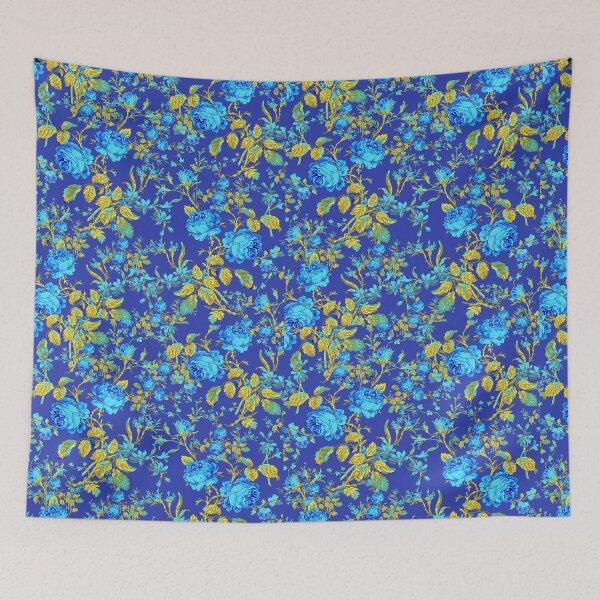 Item preview, CELESTIAL ELEGANCE: BLUE ROSES AND GILDED LEAVES DANCE IN THE SKY designed and sold by BorczVisuals.