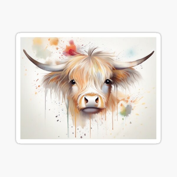 Highland Cow on a Splash Paint Background Sticker