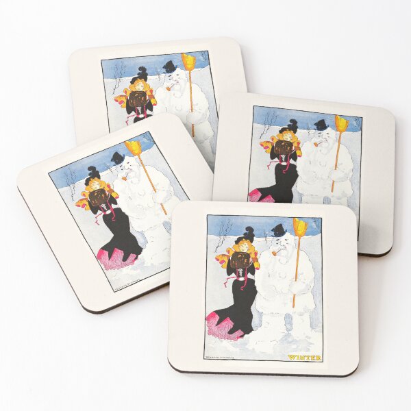 Item preview, Vintage Art Print Winter Snowman & Woman Digitally Enhanced designed and sold by theflandonian.