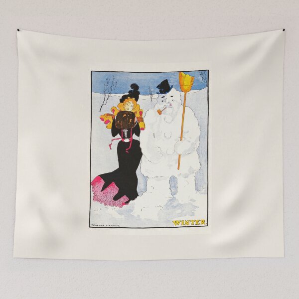 Item preview, Vintage Art Print Winter Snowman & Woman Digitally Enhanced designed and sold by theflandonian.