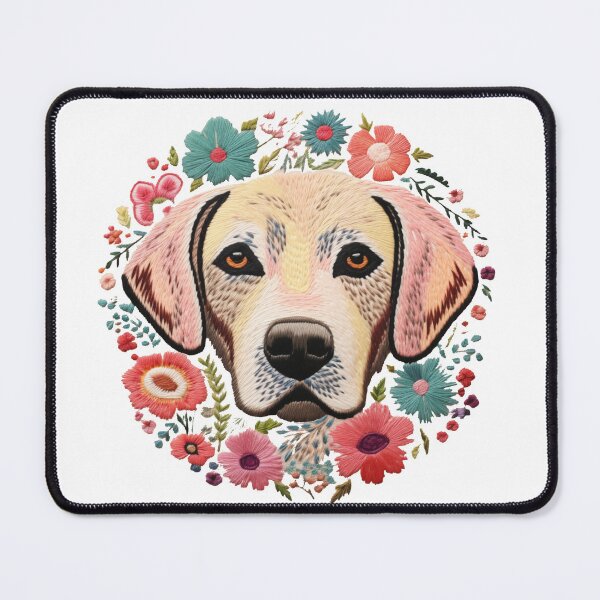 Item preview, Yellow Lab Labrador with flowers floral Embroidery vintage stitched cottage core colorful pattern thread designed and sold by TankandDPS.