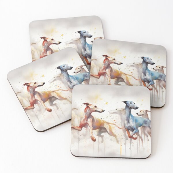 Artikelvorschau, Windhunde laufen mit Misty Splash-Farbhintergrund entworfen und verkauft von Wolfheartart.