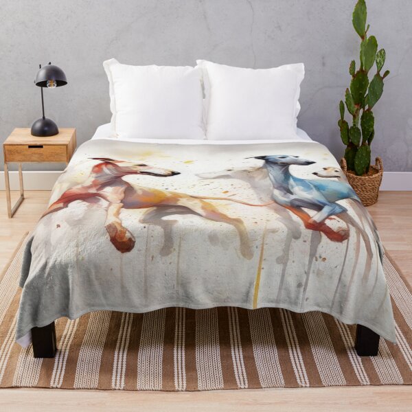 Artikelvorschau, Windhunde laufen mit Misty Splash-Farbhintergrund entworfen und verkauft von Wolfheartart.