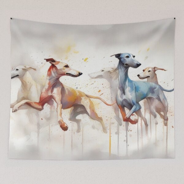 Item preview, Greyhounds Running with Misty Splash paint Background designed and sold by Wolfheartart.
