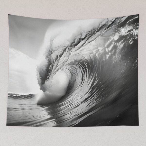 Item preview, black and white ocean wave breaking designed and sold by dcrc.