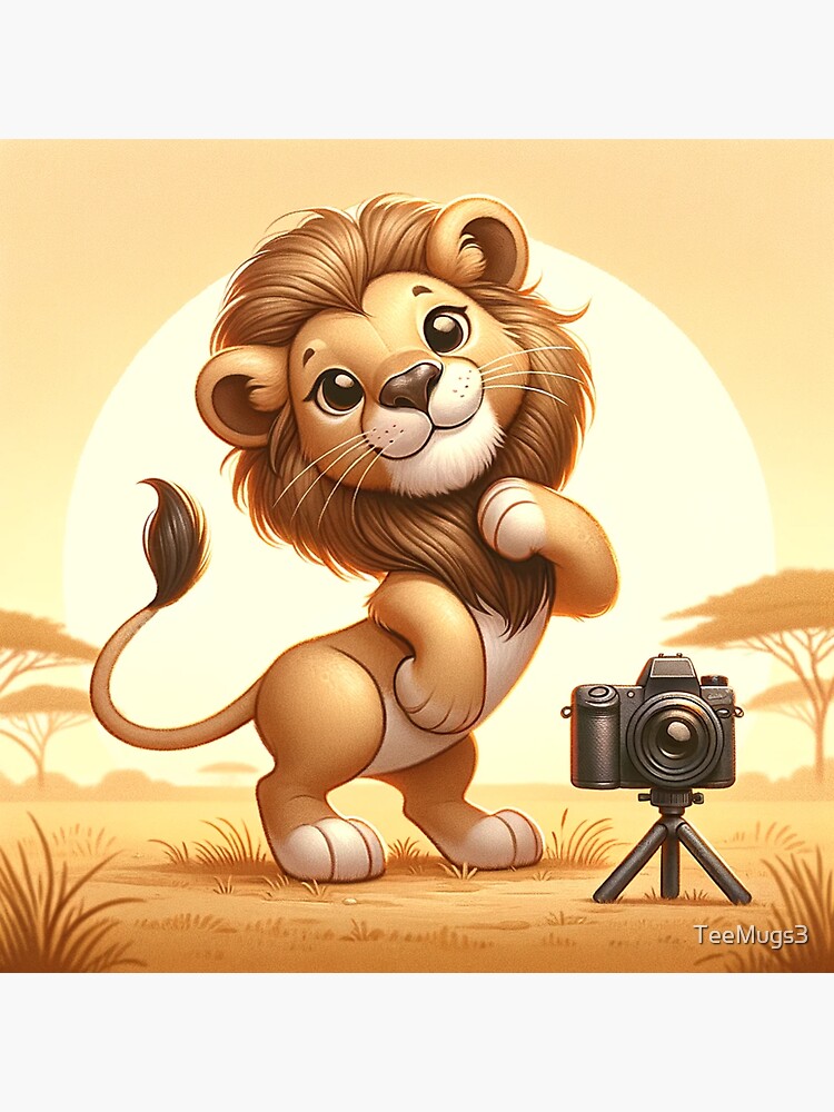 Thumbnail 3 of 3, Sticker, Camera-Ready Lion designed and sold by TeeMugs3.
