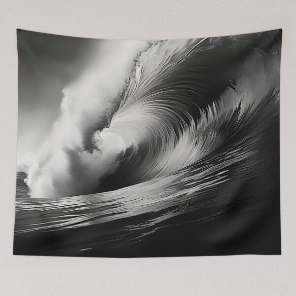 Item preview, black and white ocean wave breaking designed and sold by dcrc.