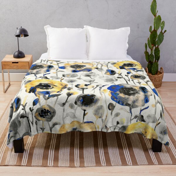 Item preview, Floral watercolor ink yellow blue designed and sold by Alessandro Remo Mazzoni Remotextiles.