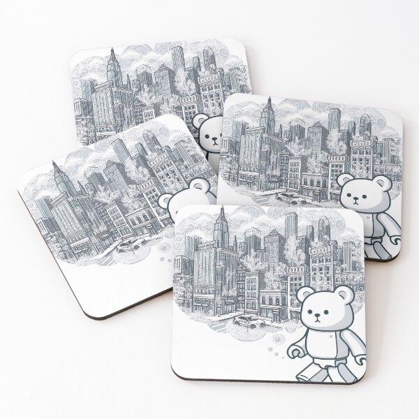 Item preview, "Adorable Bearbrick Cityscape: Cute Bearbrick and White Ink Urban Drawing" designed and sold by Huycao211.