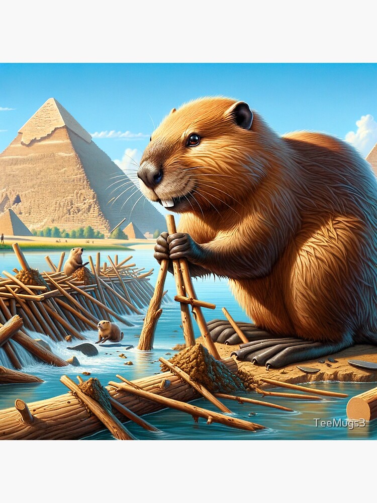 Thumbnail 3 of 3, Sticker, Beaver Builder at the Pyramids designed and sold by TeeMugs3.