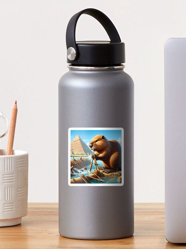 Thumbnail 1 of 3, Sticker, Beaver Builder at the Pyramids designed and sold by TeeMugs3.