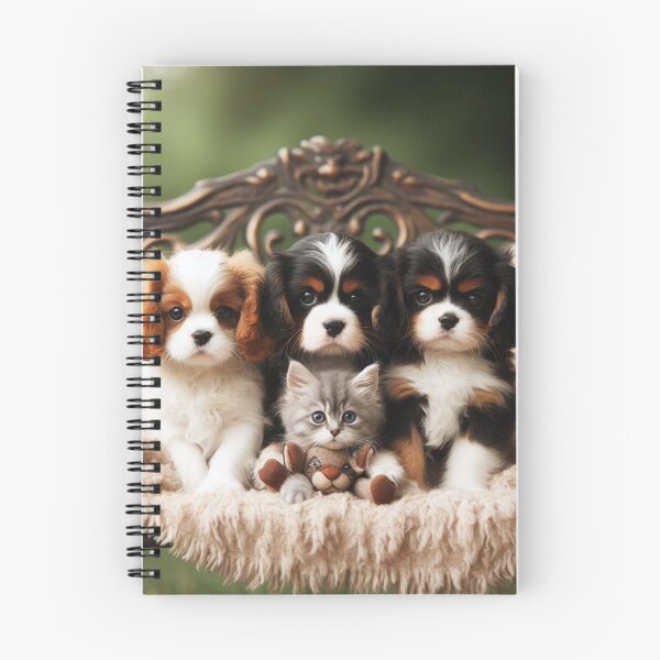 Item preview, Cavalier King Charles Spaniel babies with kitty designed and sold by PortraitByKaya.