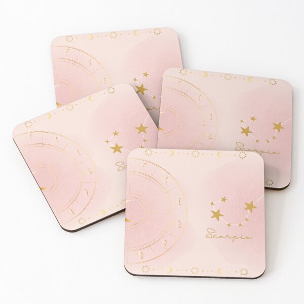 Item preview, Peachy zodiac sign Scorpio with rose quartz and gold moon star designed and sold by Night Bloom Designs.