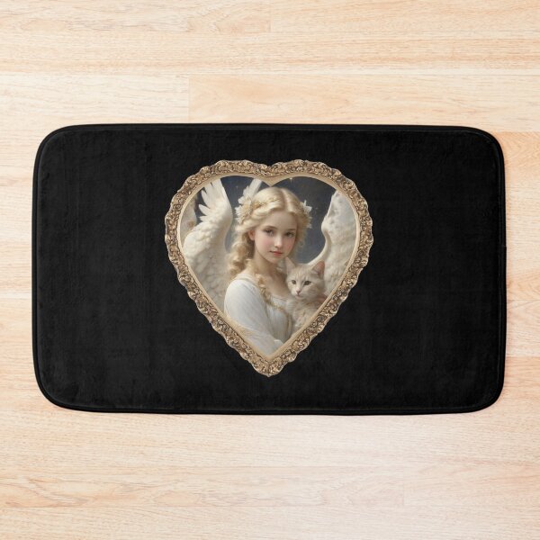 Item preview, Beautiful angel with her cat on a heart shaped antique frame designed and sold by PawPawa.