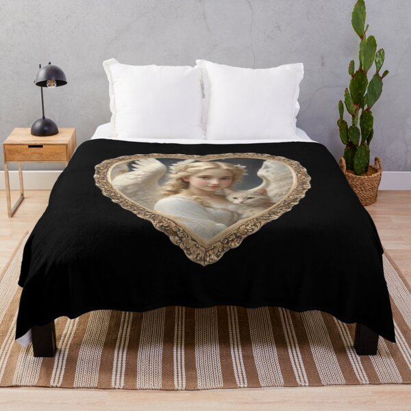 Item preview, Beautiful angel with her cat on a heart shaped antique frame designed and sold by PawPawa.