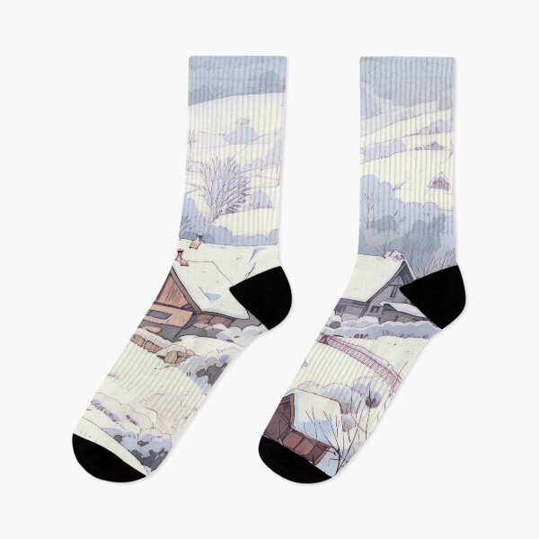Item preview, 80s Retro Anime Snowy Village Landscape designed and sold by Animania-AnimeS.
