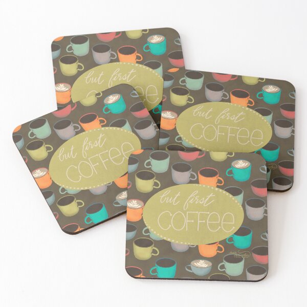 Item preview, But First, Coffee - lime green designed and sold by Ella Scott.