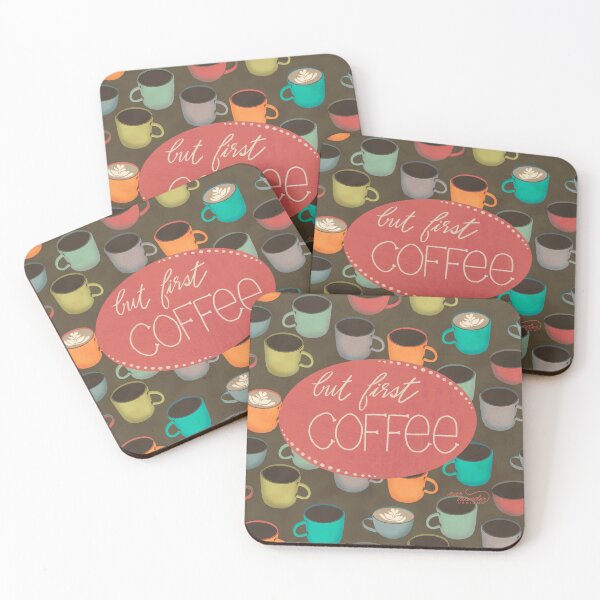 Item preview, But First, Coffee - peachy pink designed and sold by Ella Scott.