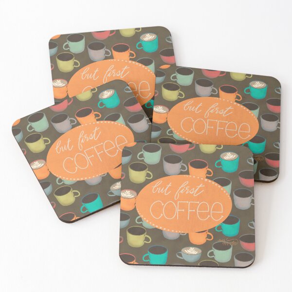 Item preview, But First, Coffee - tangerine designed and sold by Ella Scott.