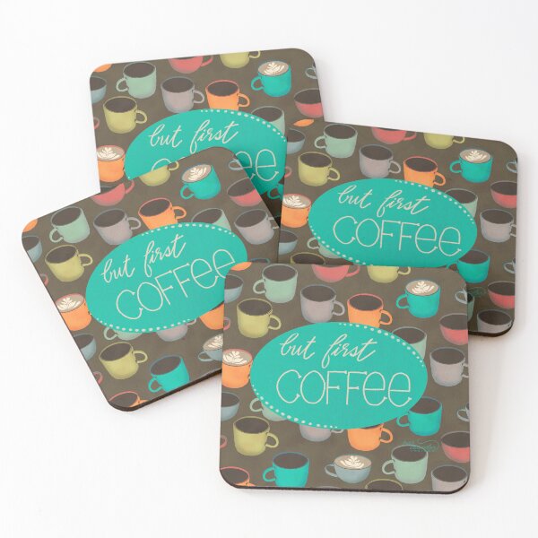 Item preview, But First, Coffee - aqua designed and sold by Ella Scott.