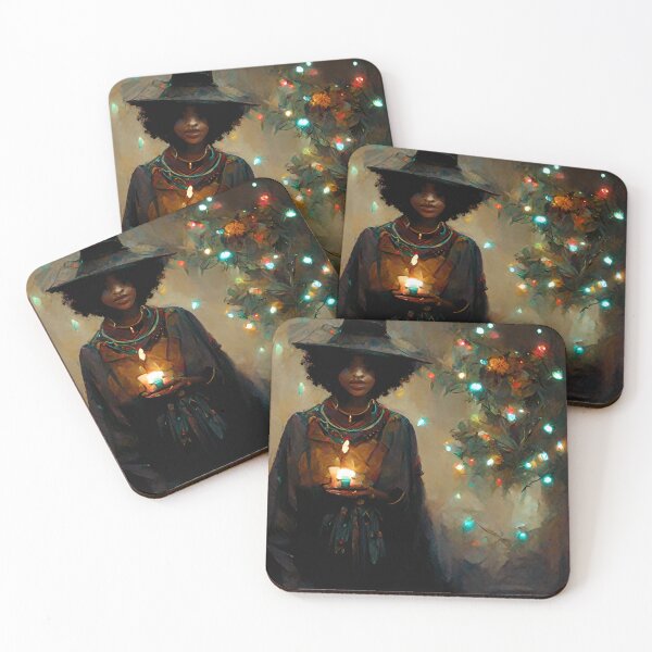Item preview, Witch on Yule | Winter Witch | African American Witch | Christmas Lights designed and sold by ThriceRound.