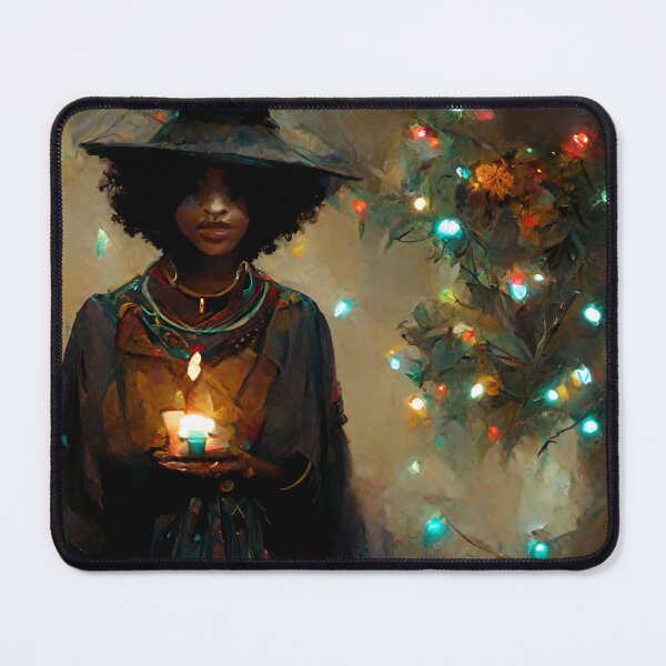 Item preview, Witch on Yule | Winter Witch | African American Witch | Christmas Lights designed and sold by ThriceRound.