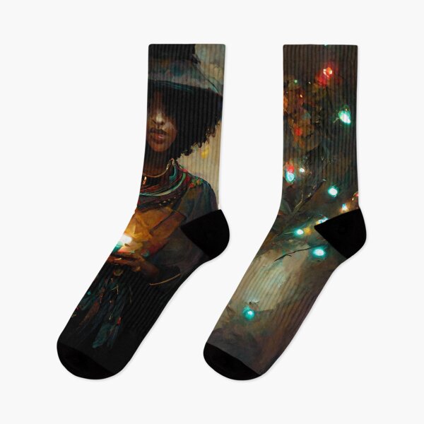 Item preview, Witch on Yule | Winter Witch | African American Witch | Christmas Lights designed and sold by ThriceRound.