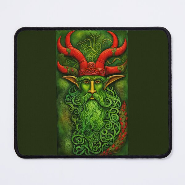 Item preview,  Deity of the Celtic pantheon, cycle of nature, interpretation of Cernunnos, with red horns and antlers on a green background designed and sold by Creativesphotos.