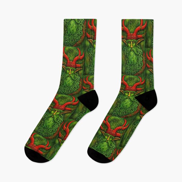 Item preview,  Deity of the Celtic pantheon, cycle of nature, interpretation of Cernunnos, with red horns and antlers on a green background designed and sold by Creativesphotos.