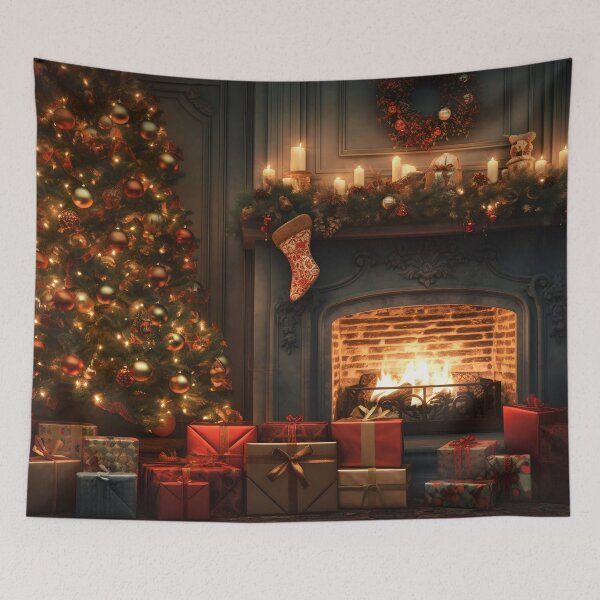 Item preview, Cozy room with Christmas tree and gifts designed and sold by Art by Lilia.