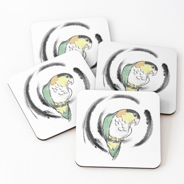 Item preview, black headed caique parrot Japanese sumie style  designed and sold by okamechan.