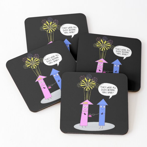 Item preview, Funny Fireworks Cartoon Couple Humour designed and sold by Renata Illustrata.
