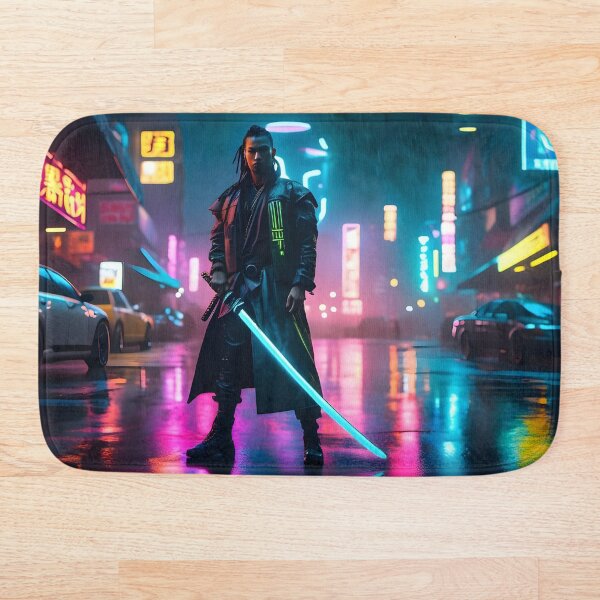 Item preview, Un samurái callejero cyberpunk con una espada desenvainada en una mega expansión designed and sold by LordFalcon.