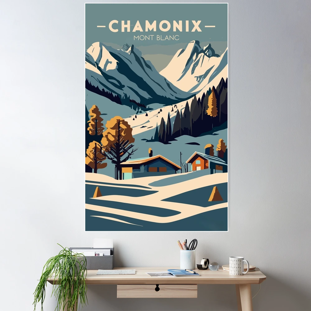 Poster Vintage Chamonix Montagne 30x45 Cm - Décoration Murale Moderne Chambre, Salon, Bureau