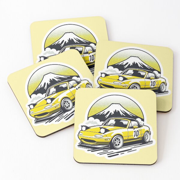 Item preview, Yellow Miata NA 10 in front of a mountain  designed and sold by mugooooo.