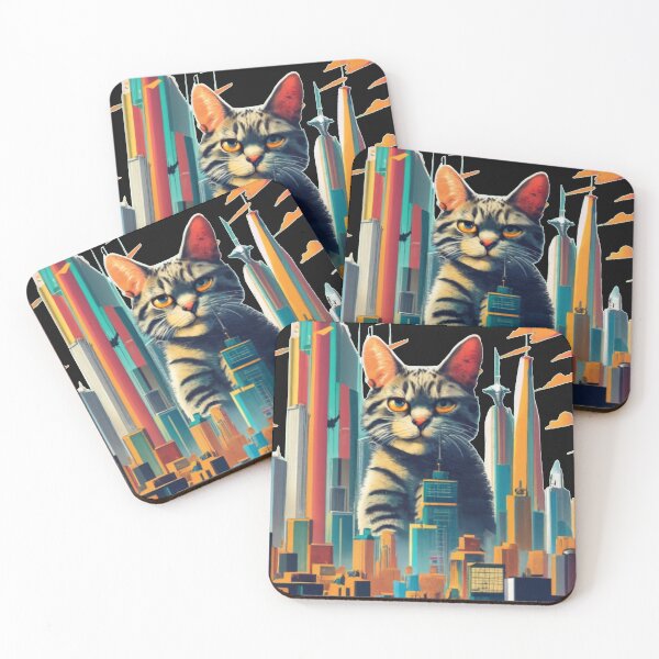 Aperçu de l'œuvre Catzilla Big Cat On The City Cadeau pour les fans de chats créée et vendue par Pawel Oska.