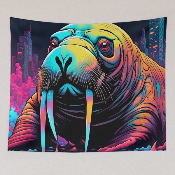 Item preview, The Walrus Has Taken Over our City - Neon Pop Art designed and sold by Bright-Moonrise.