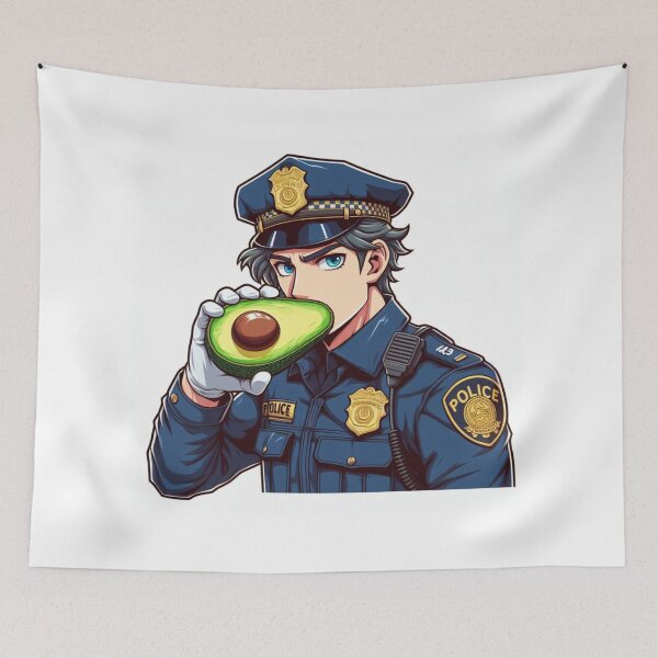 Item preview, a cute police man eats an avocado designed and sold by storeofmylOVE.