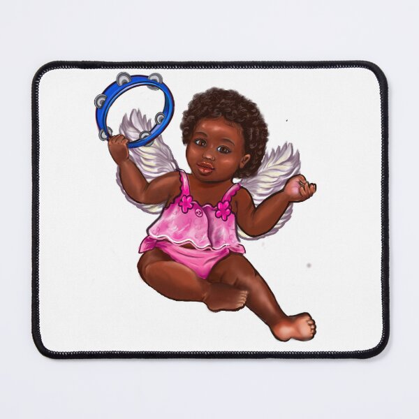 Item preview, Black Angel in pink playing the tambourine - Baby cherub angel classical art designed and sold by Artonmytee.