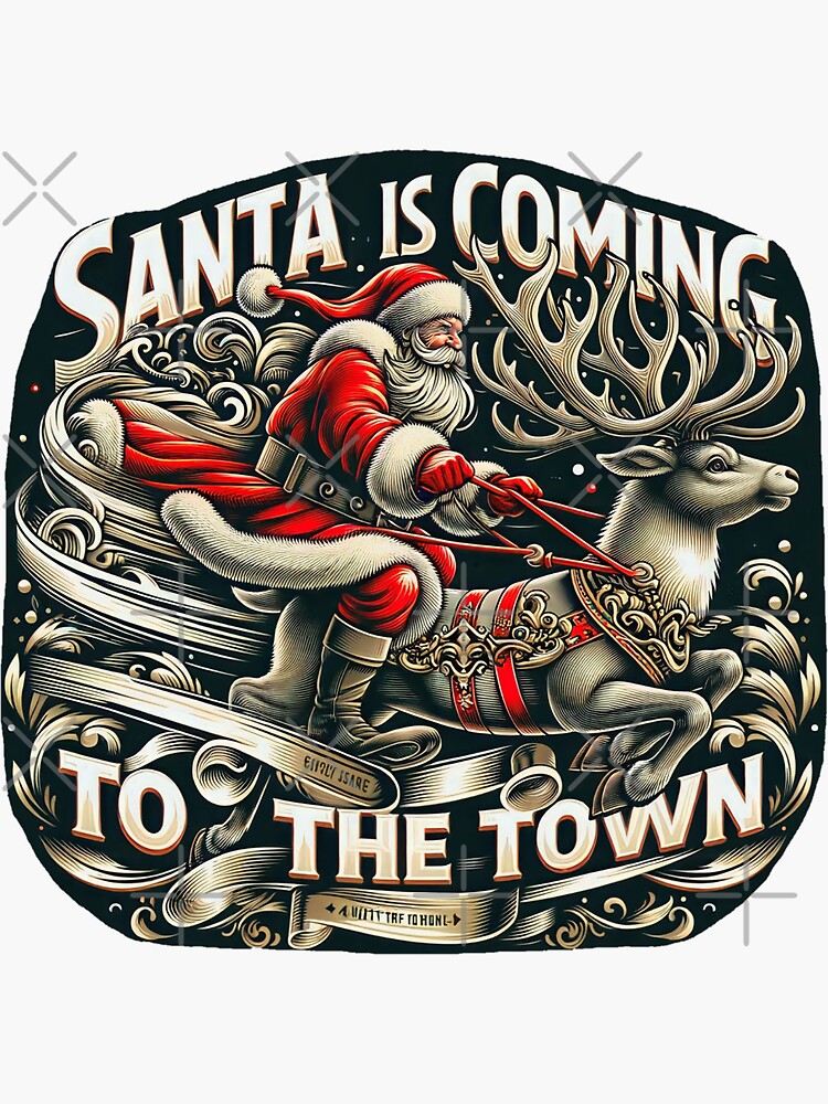 Thumbnail 3 of 3, Sticker, Santa is coming to the town designed and sold by Coollzone.