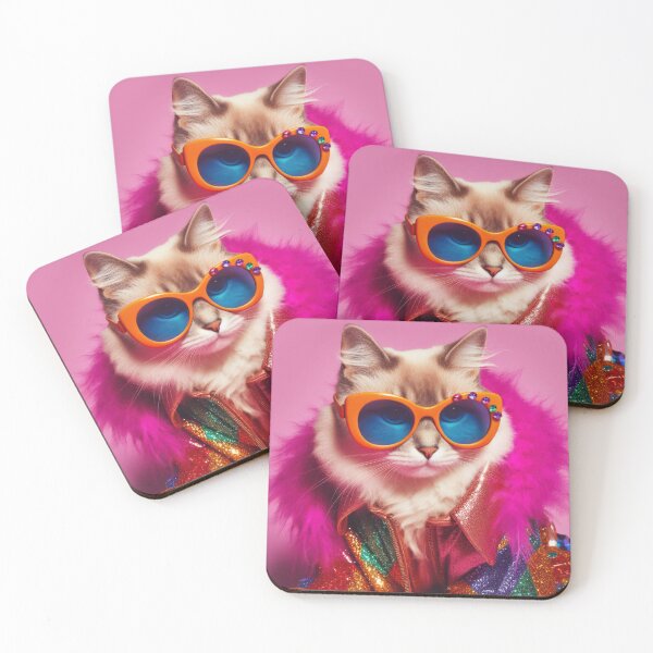 Item preview, Fashionista Rockstar Cat with Orange glasses designed and sold by clearviewstock.