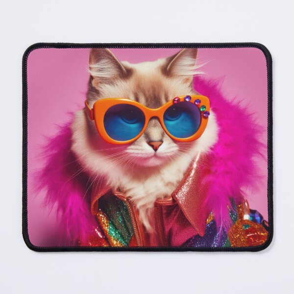 Item preview, Fashionista Rockstar Cat with Orange glasses designed and sold by clearviewstock.