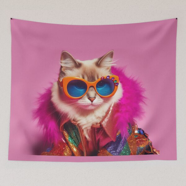 Item preview, Fashionista Rockstar Cat with Orange glasses designed and sold by clearviewstock.