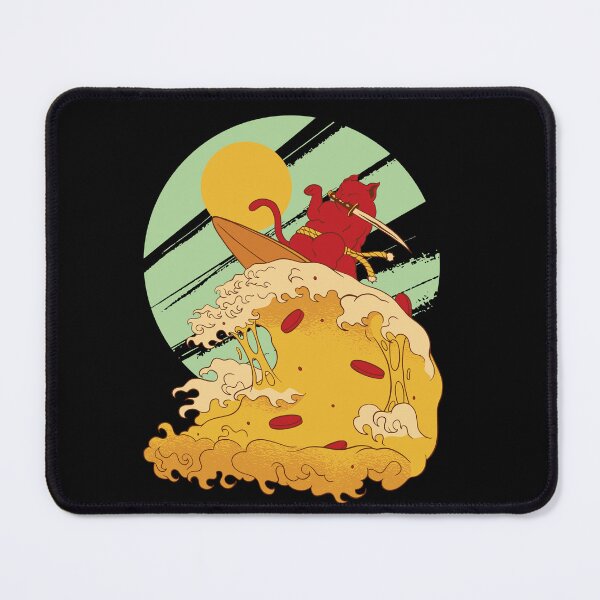 Item preview, Samurai Cat Surfing on Pizza Wave Anime Japanese Red Sunset designed and sold by DrawHandArt.