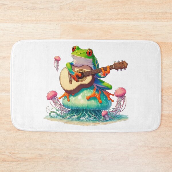 Item preview, Frog Playing Guitar On Magic Flying Jellyfish designed and sold by UnrealQuake.