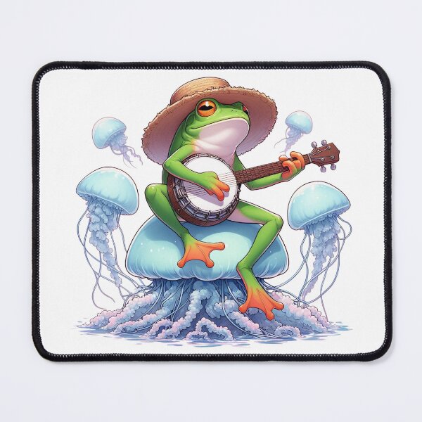 Item preview, Frog Playing Banjo On Magic Flying Jellyfish designed and sold by UnrealQuake.